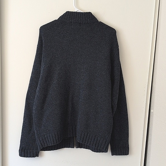 L.L. Bean Mens Medium 100% Wool Zip Up Sweater Jacket Blue Preppy Outdoor Casual - Picture 6 of 7